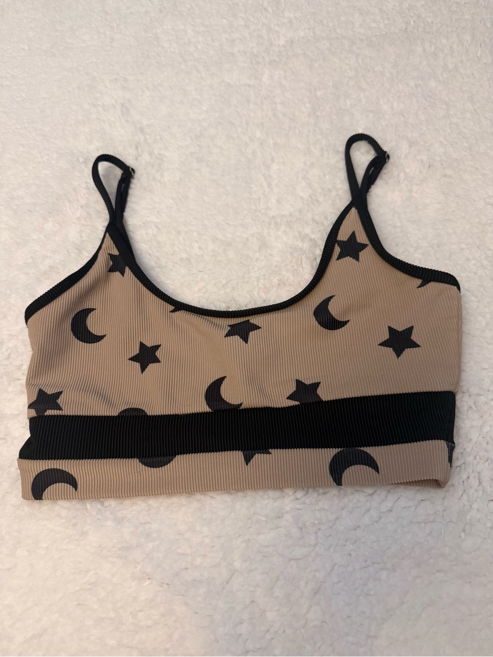 BEACHRIOT Women’s Star & Moon Ribbed Bralette in Beige and Black